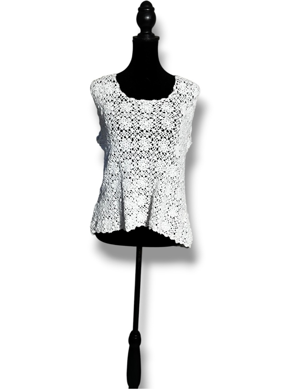Chico's White Sleeveless with Thick Straps Crochet Loose Fit Layerable Tank Top - Picture 2 of 16